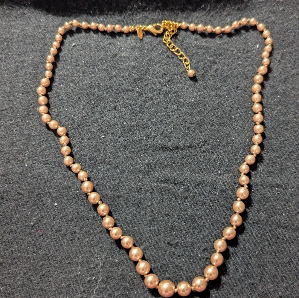 RMN Gold Tone Champagne Cream Color Faux Pearl Beaded Statement Necklace